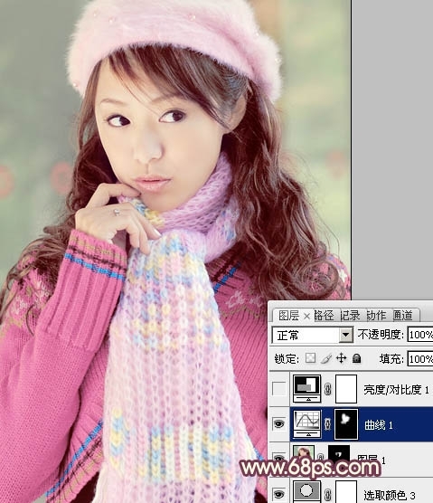 Ps给冬季美女图片加上淡紫色蜜糖色