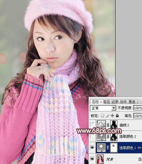 Ps给冬季美女图片加上淡紫色蜜糖色