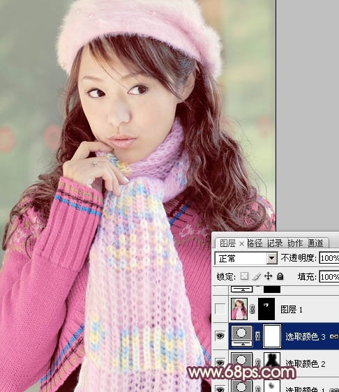 Ps给冬季美女图片加上淡紫色蜜糖色