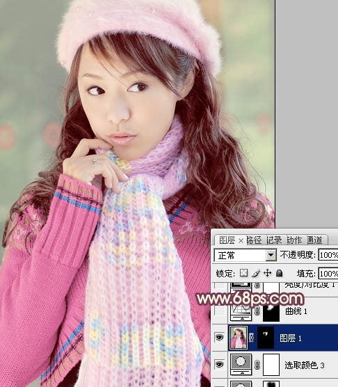 Ps给冬季美女图片加上淡紫色蜜糖色
