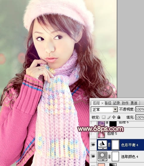 Ps给冬季美女图片加上淡紫色蜜糖色