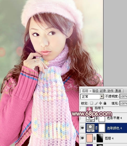 Ps给冬季美女图片加上淡紫色蜜糖色