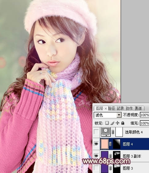 Ps给冬季美女图片加上淡紫色蜜糖色