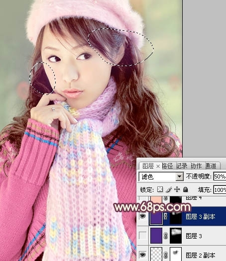 Ps给冬季美女图片加上淡紫色蜜糖色