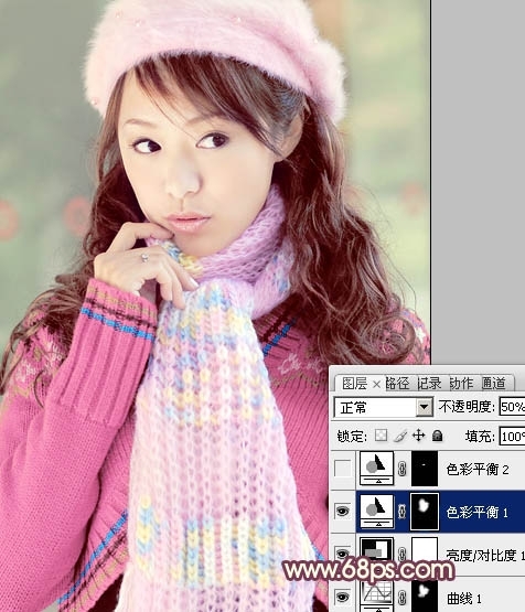 Ps给冬季美女图片加上淡紫色蜜糖色