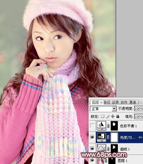 Ps给冬季美女图片加上淡紫色蜜糖色