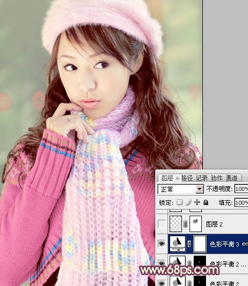 Ps给冬季美女图片加上淡紫色蜜糖色