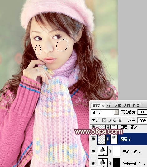 Ps给冬季美女图片加上淡紫色蜜糖色