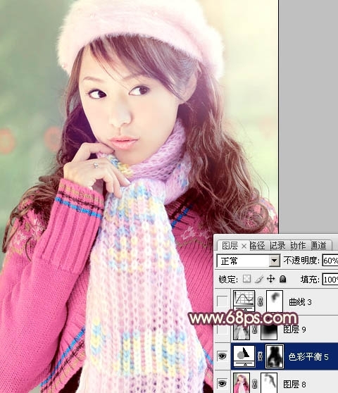 Ps给冬季美女图片加上淡紫色蜜糖色