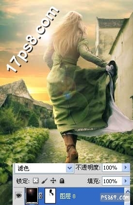 PS合成在夕阳小道上奔跑的女子