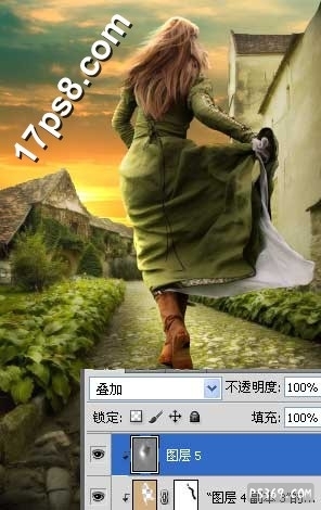 PS合成在夕阳小道上奔跑的女子