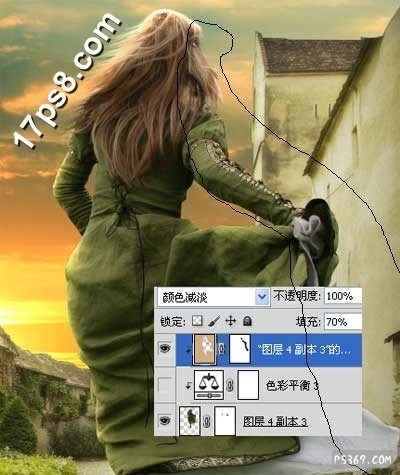 PS合成在夕阳小道上奔跑的女子