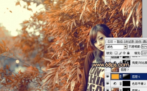 Photoshop调出竹林美女图片甜美的橙红色