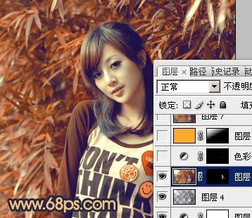 Photoshop调出竹林美女图片甜美的橙红色