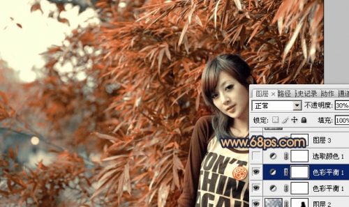 Photoshop调出竹林美女图片甜美的橙红色