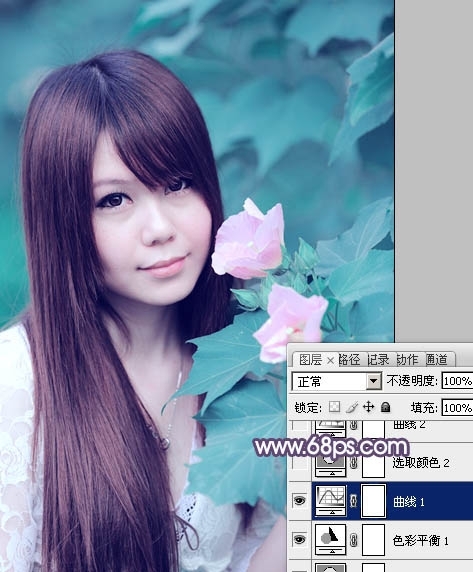 PS调出写真人物图片甜美的青紫色