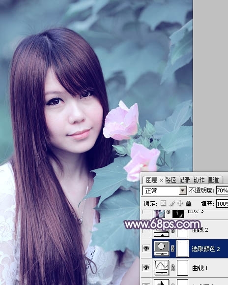 PS调出写真人物图片甜美的青紫色