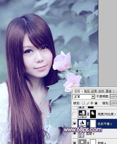 PS调出写真人物图片甜美的青紫色