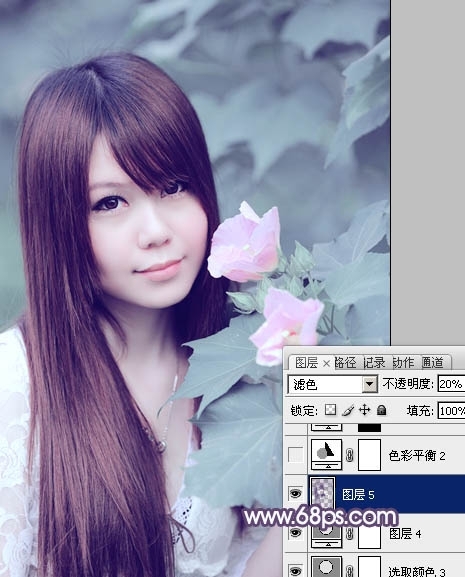 PS调出写真人物图片甜美的青紫色