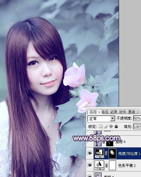 PS调出写真人物图片甜美的青紫色