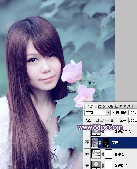 PS调出写真人物图片甜美的青紫色