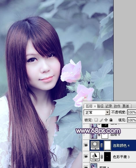 PS调出写真人物图片甜美的青紫色