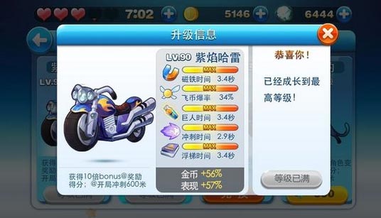 天天酷跑紫焰哈雷满级属性介绍