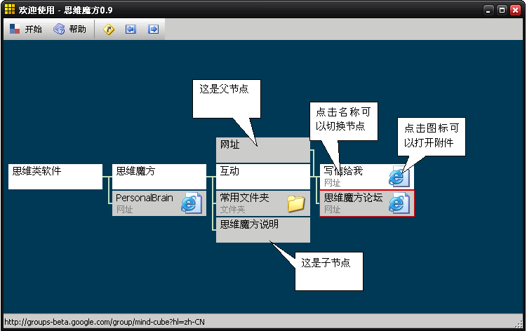 思维魔方 V0.91 绿色版简易思维导图软件思维魔方